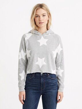 Cropped Hoodie Size Small Gray Star Print Long Sleeve Skater Punk